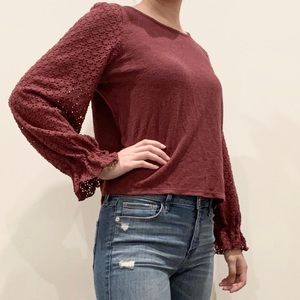 madewell maroon frilled wrist top